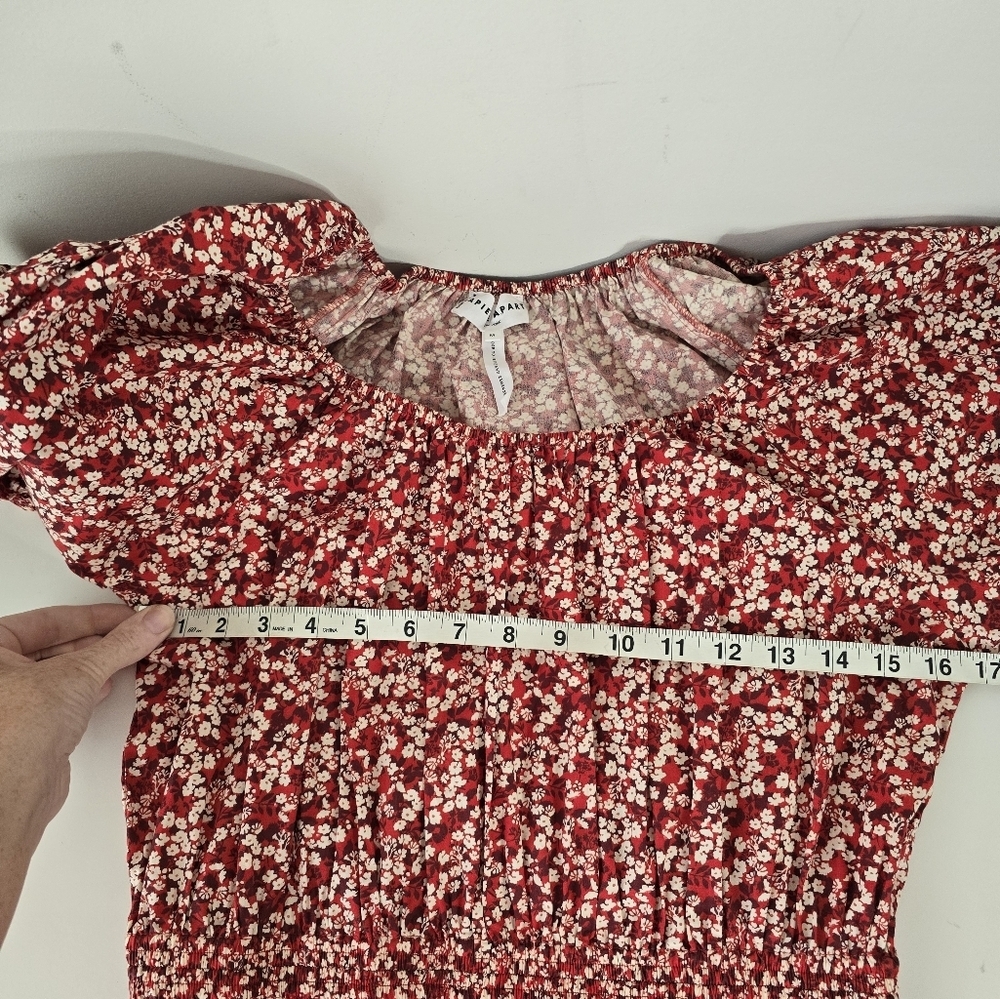 Apiece Apart Nova Red Floral Midi Dress M Organic Cotton Cut Out Back Pockets - Picture 12 of 16